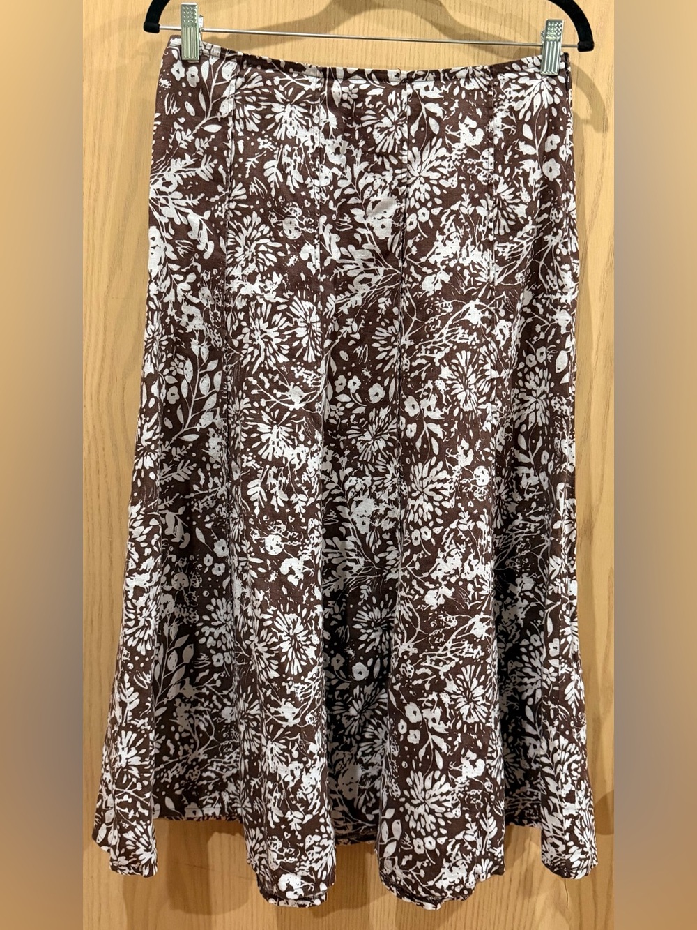 Liz Claiborne Floral Midi Skirt Brown Cream Vintage Style Est. Size 10–1